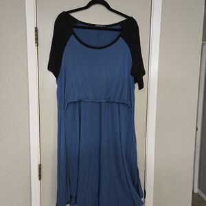 Blue and Black Short Sleeve Dress